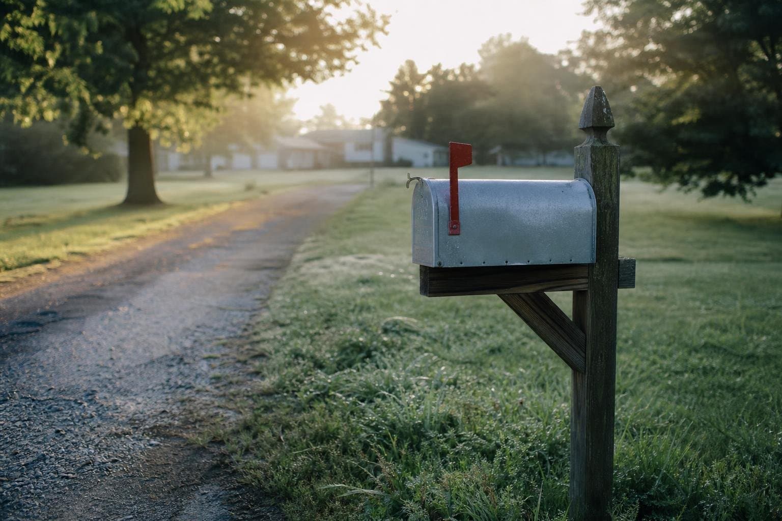 A mailbox with its red flag raised, signaling something needs attention.